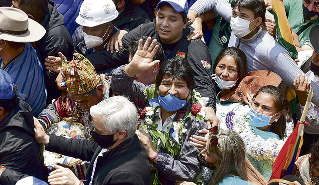 Amistad. Evo Morales fue acompañado por Alberto Fernández. Foto: AFP