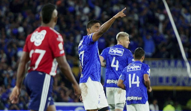 Luis Carlos durante la celebración del primer gol de Millonarios. Foto: Millonarios/Twitter