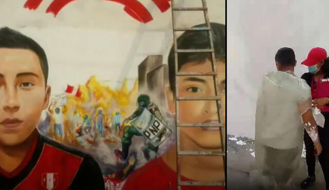 A la izquierda el mural pintado en homenaje a Inti Sotelo y Jack Pintado. Foto: composición/captura ATV Noticias