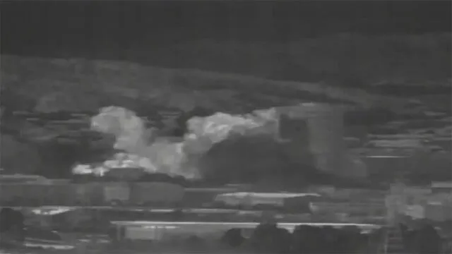 A captured image from a thermal observation device shows the explosion of an inter-Korean liaison office in North Korea's Kaesong Industrial Complex, as seen from a South Korean observation post in Paju on June 16, 2020. - North Korea blew up an inter-Korean liaison office on its side of the border on June 16, after days of increasingly virulent rhetoric from Pyongyang. (Photo by - / Dong-A Ilbo / AFP) / South Korea OUT
