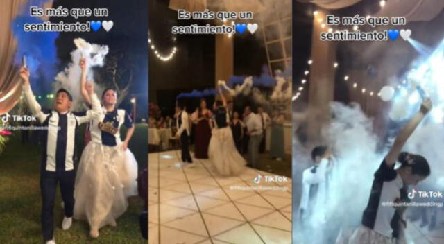 Pareja de recién casados celebra su boda alentando a Alianza Lima con bengalas: "qué elegancia"