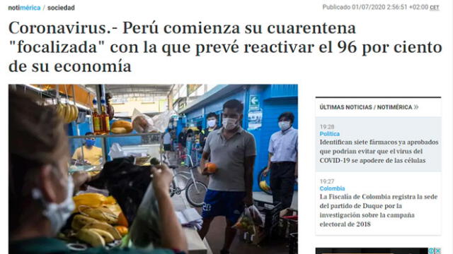 Medios Internacionales reaccionaron al término de la cuarentena en Perú. Foto: captura de pantalla.