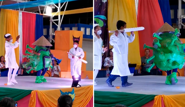 Vía Facebook. Un niño se disfrazó del 'coronavirus' en una actuación para crear conciencia sobre el virus.
