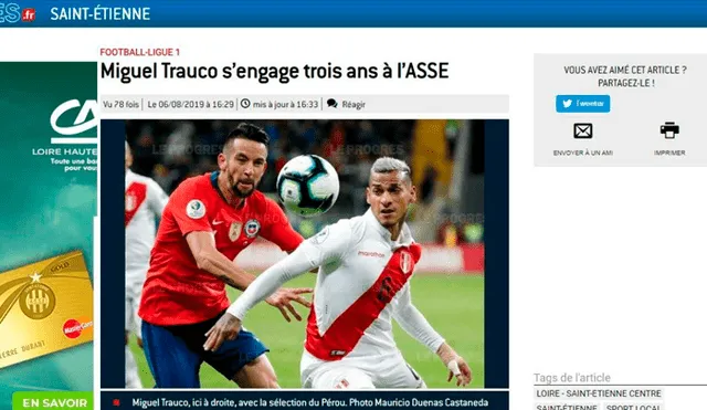 Así informaron los medios franceses sobre la incorporación de Miguel Trauco en el Saint Étienne.