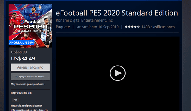 PES 2020 en oferta para PS4.