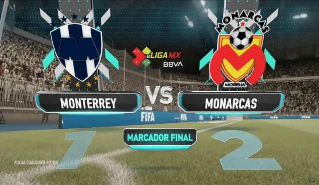 Marcador final del Monterrey vs. Morelia (1-2) por la eLiga MX. Foto: Captura.