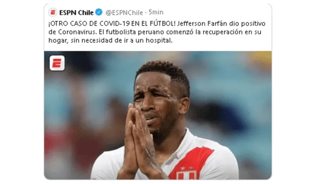 Jefferson Farfán: así informó la prensa internacional tras confirmarse el contagio del peruano. Foto: Captura de Twitter