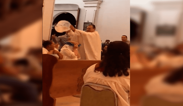 Facebook viral: sacerdote santifica a sus fieles y les echa agua bendita en balde  
