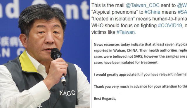 Taiwán difundió el correo enviado a la OMS para advertir del coronavirus. Ministro de Salud asegura que no actuaron a tiempo.