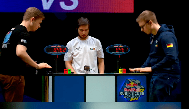El infartante encuentro entre los hermanos Phillip y Sebastian Weyer fue en la etapa semifinal del Campeonato Mundial de Cubo Rubik realizado en Rusia. Foto: captura
