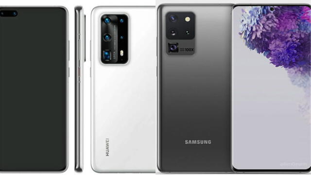 Diseño de Huawei P40 Pro+ y del Samsung Galaxy S20 Ultra.