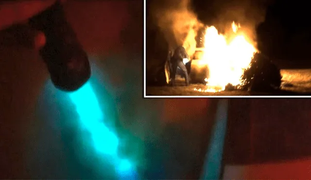 El momento en que salvan de morir a mujer que quedó inconsciente mientras se incendiaba su auto 