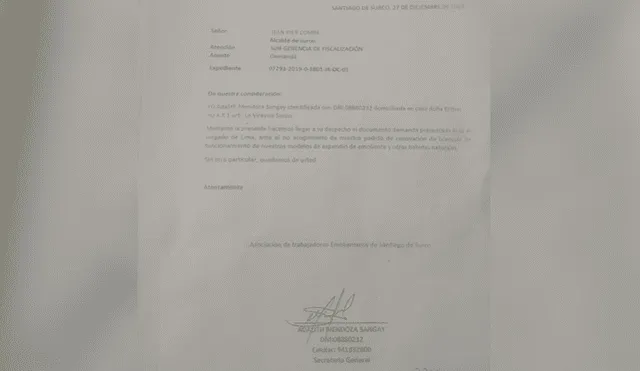 Denuncia de la Asociación de Emolienteros de Surco contra el alcalde Jean Pierre Combe Portocarrero.