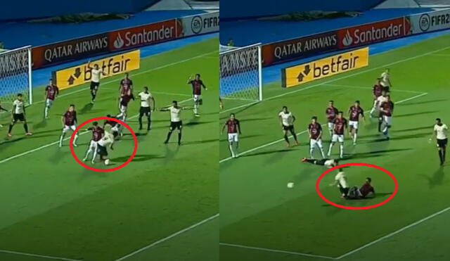 Dos Santos y Hohberg cayeron en el área de Cerro Porteño, pero el árbitro no sancionó penal en ningún caso. Foto: Fox Sports.