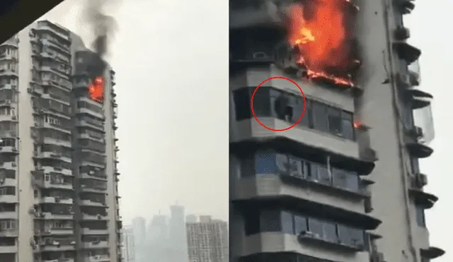 YouTube: hombre cuelga de edificio para salvar su vida del fuego [VIDEO]