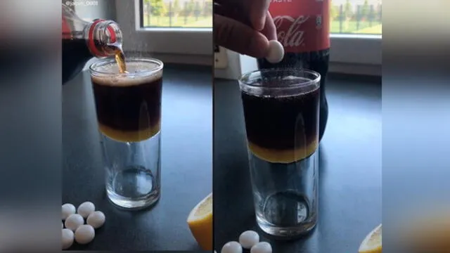 Desliza las imágenes para ver el increíble resultado de este experimento casero en que se juntaron Mentos con Coca Cola. Foto: TikTok