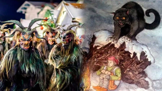 El Krampus y el Jólakötturinn son célebres como Papa Noel en algunos países durante la Nochebuena. Foto: Composición