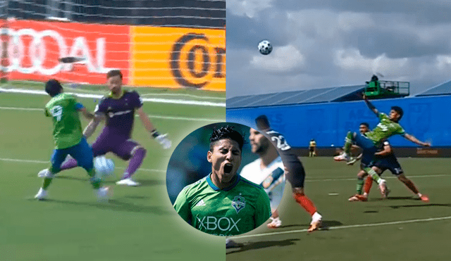 Raúl Ruidíaz busca el gol en la MLS con el Seattle Sounders: la picó frente al arquero e intentó de ‘chalaca’.