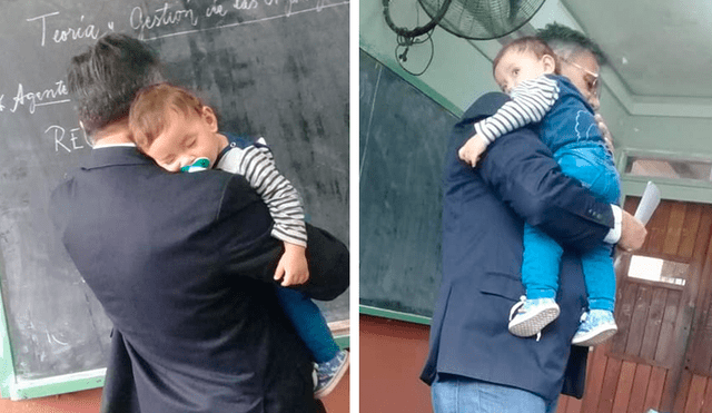 Facebook viral: profesor que dictó clases cargando al bebé de una alumna es admirado en redes [FOTOS]
