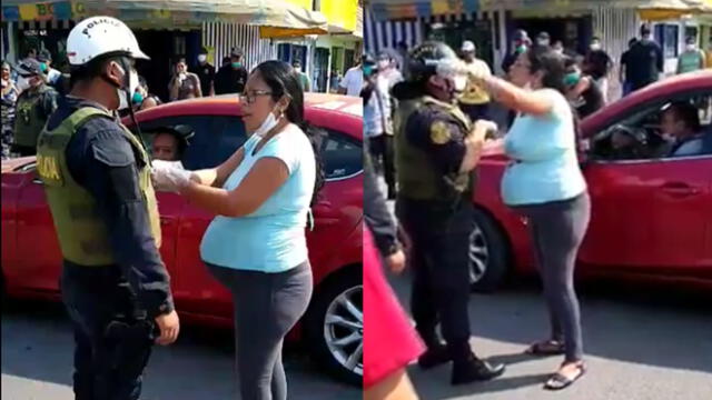 Mujer insultó a efectivo, por lo que tuvo intervenir otra policía para controlar la situación. (Foto: Captura de Facebook Mts PBryan)