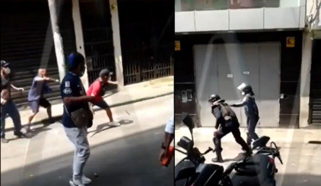 Enfrentamiento entre agentes y ambulantes. Foto: Captura de Canal N