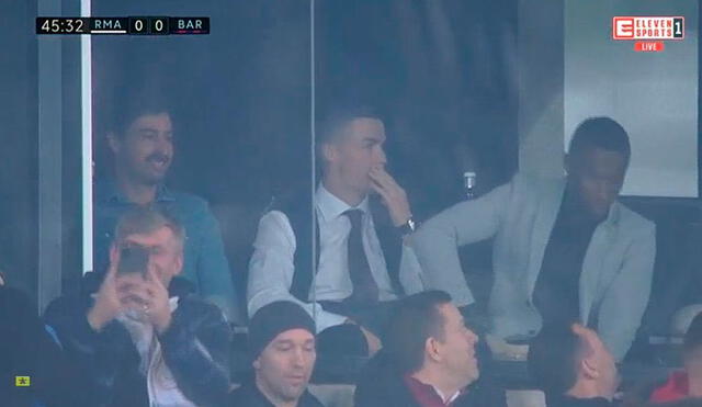 Cristiano Ronaldo asistió al Santiago Bernabéu para ver el clásico español. Foto: Captura