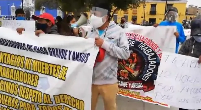 Trabajadores de casa Grande llegan a Trujillo a reclamar.