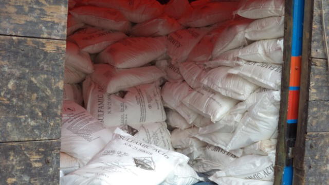 Sunat incauta 3 toneladas de ácido sulfámico utilizado por narcos para elaborar droga