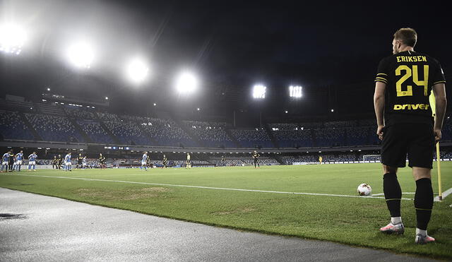 Christian Eriksen el 1-0 del Inter vs. Napoli por la Copa Italia. Foto: AFP