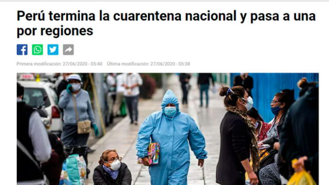 Medios Internacionales reaccionaron al término de la cuarentena en Perú. Foto: captura de pantalla.