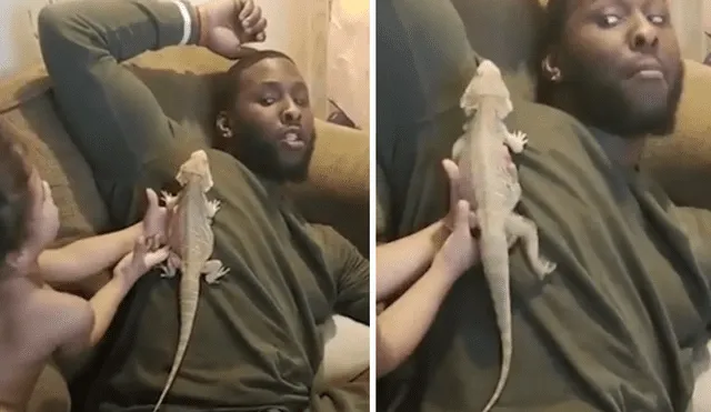 YouTube viral: la hilarante reacción de un papá, luego de que su hijo le coloque un reptil en el cuerpo