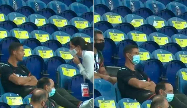 Una organizadora le pidió a Cristiano Ronaldo que use la mascarilla. Foto: Captura/Esporte Interativo