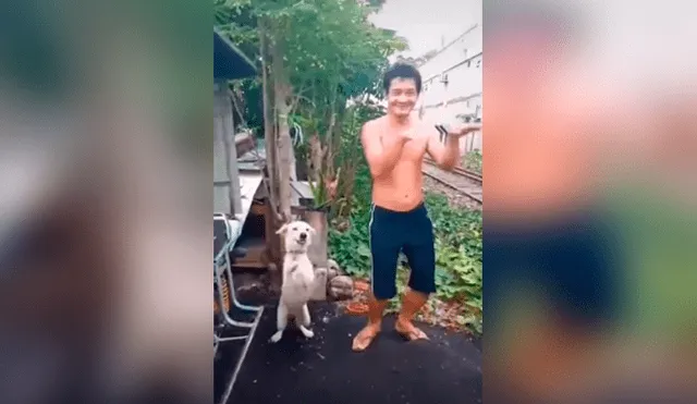 Desliza las imágenes hacia la izquierda para apreciar los pasos de bailar que realizó un perro junto a su dueño.