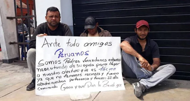 Tres padres venezolanos piden "limosna" en Chimbote para llegar a Tacna a trabajar