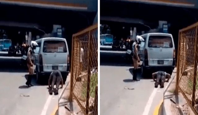 Desliza las imágenes para apreciar el castigo que recibió un imprudente conductor por parte de un policía peruano.