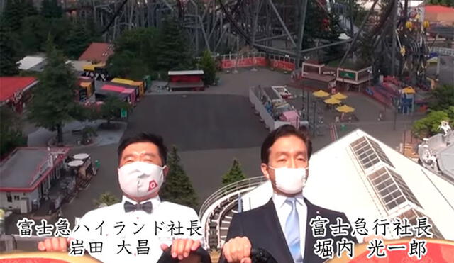 Altos ejecutivos del parque de atracciones Fuji-Q Highland, hicieron la prueba de que sí se puede montar en la montaña rusa sin gritar. Foto: captura de video