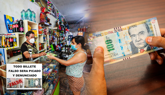En múltiples comercios se colocan carteles de advertencia contra billetes falsos. Conoce qué dice con exactitud la ley. Foto: composición de Jazmin Ceras/La República/difusión
