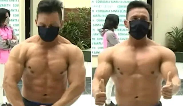Hombre luce músculos tras ser detenido en gimnasio clandestino | Créditos: capturas / América TV
