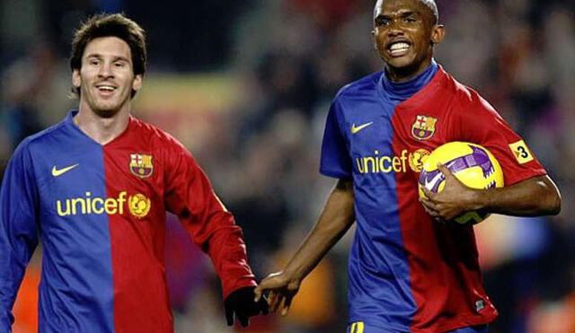 Lionel Messi y Samuel Eto'o en el Barcelona. Foto: EFE