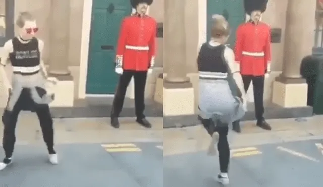 Video es viral en Facebook. La chica creyó que el oficial permanecería inmóvil mientras ella bailaba; sin embargo, ocurrió algo que ella nunca imaginó. Foto: Captura.