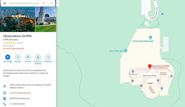 Desliza las imágenes para ver cómo luce una de las locaciones donde se filmó la famosa cinta La La Land con Emma Stone. Foto: captura de Google Maps