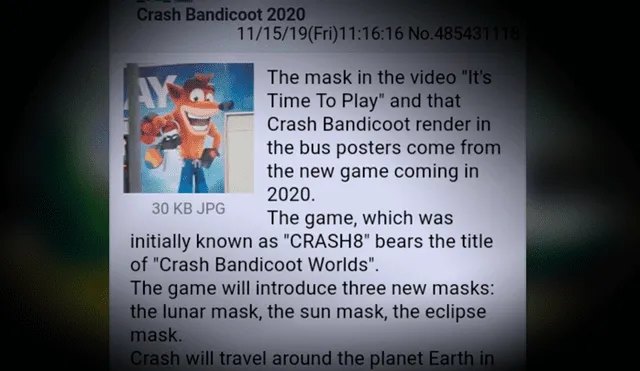 Mensaje que anuncia la llegada de Crash Bandicoot Worlds para 2020.