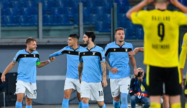 Lazio vence al Dortmund por la fecha 1 de  la fase de grupos de Champions League 2020-21. Foto: AFP.