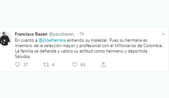 Paco Bazán le responde a Jhoel Herrera tras sus polémicos comentarios sobre la selección femenina de fútbol.