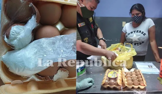 Arequipa. mujer llevaba droga en huevos de gallina cuando fue descubierta.