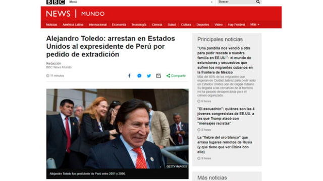 BBC : arrestan en Estados Unidos al expresidente de Perú por pedido de extradición.