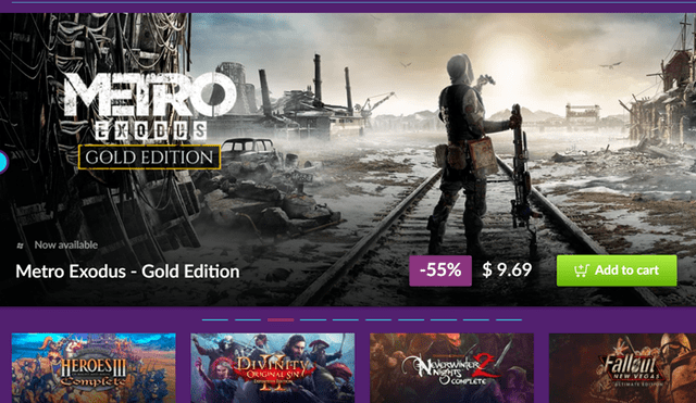 Las ofertas de GOG.com incluyen títulos modernos como Metro Exodus.