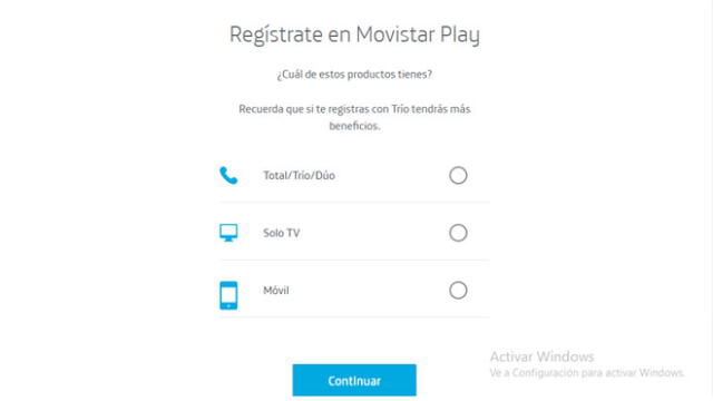 Registro en Movistar Play.