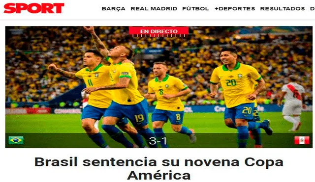 Perú perdió 3-1 ante Brasil por la final de la Copa América 2019. Así reaccionó la prensa internacional.