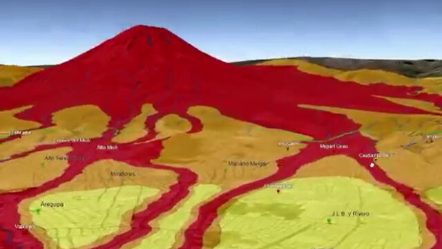 Mapa 3D muestra las zonas más peligrosas durante la posible erupción del volcán Misti  [VIDEO]